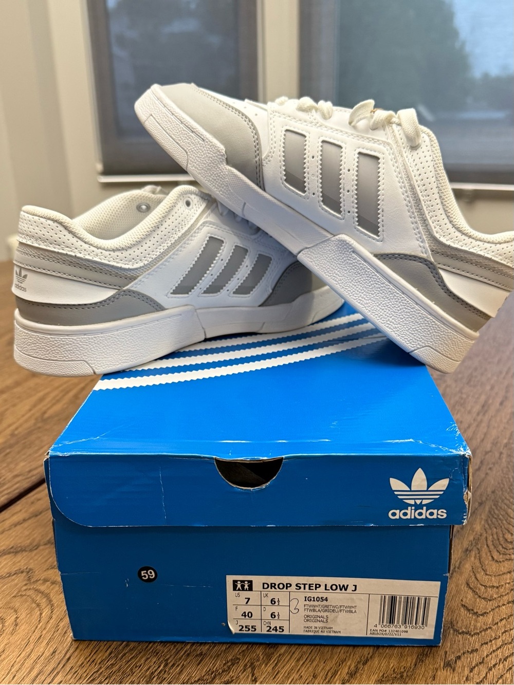 adidas Drop Step Low J White and Gray Sneakers